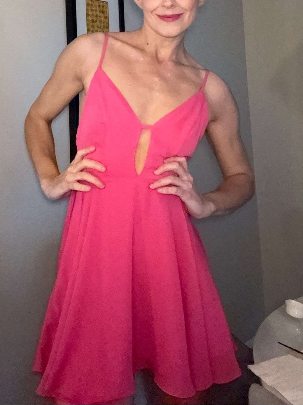 bebe Hot Pink Satin Spaghetti Strap Dress